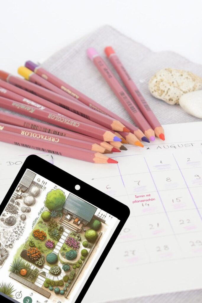 Stifte Kalender Tablet mit Gartenplan Termin pflanzenschön